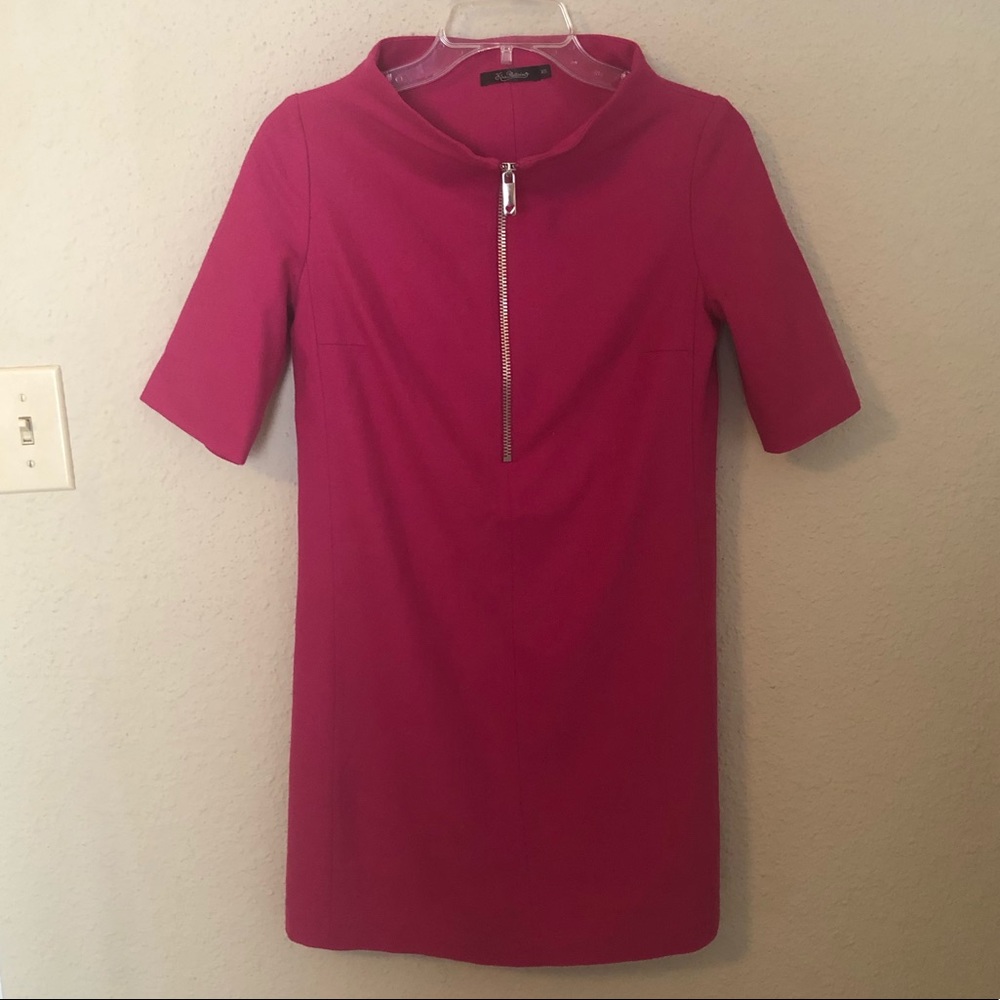 KIRA PLASTININA Magenta MockNeck Wool Sheath Dress